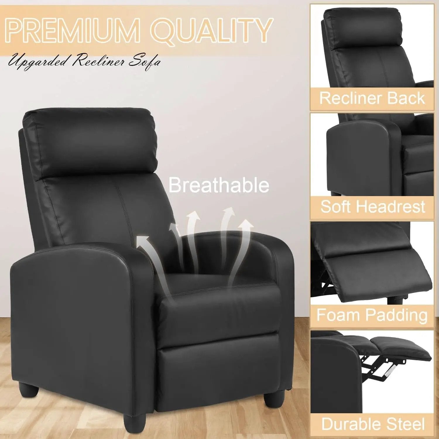 Massage Recliner Chair With Footrest Black PU Leather from PriceLows™