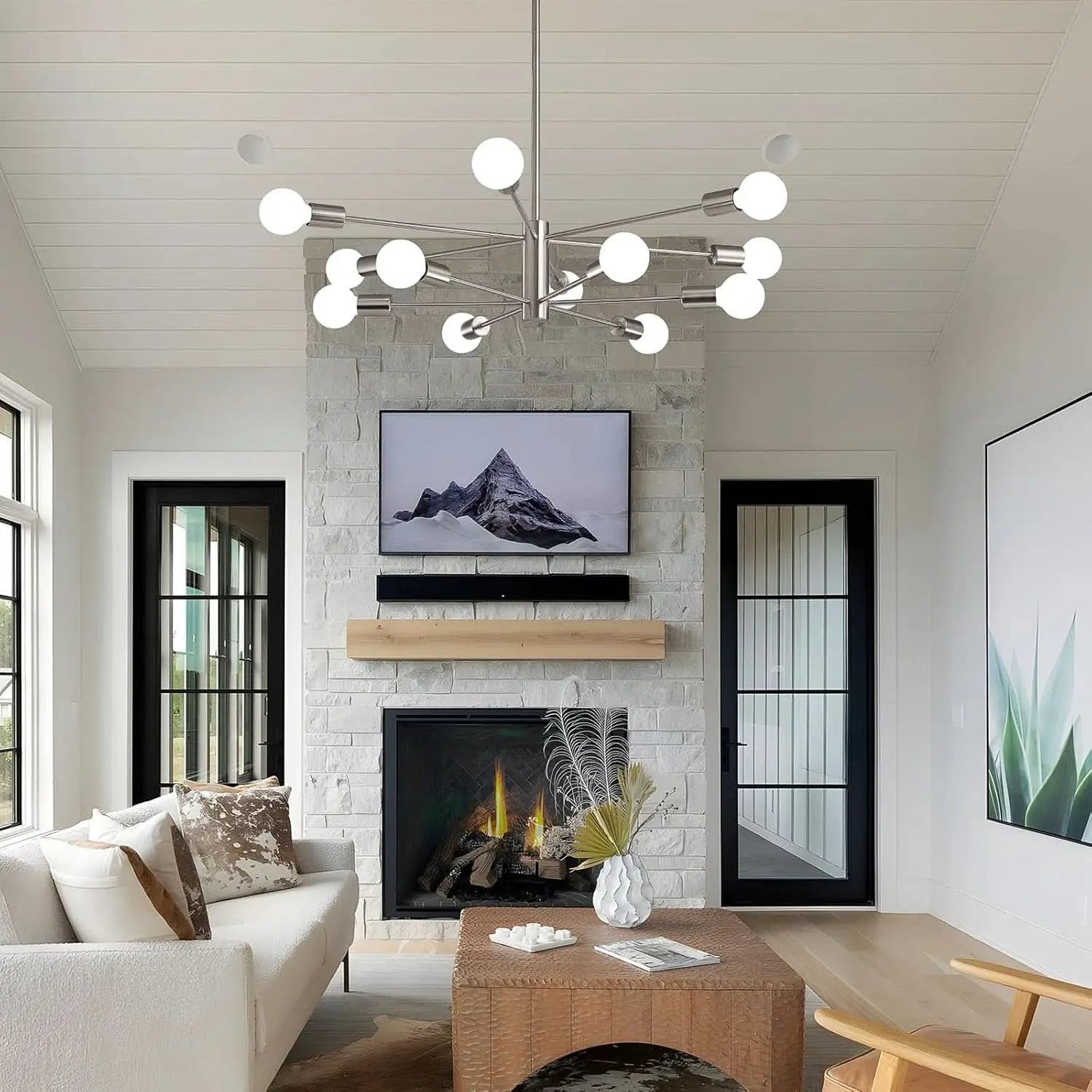 Sputnik 12 Light Brushed Nickel Chandelier For Dining Room from PriceLows™