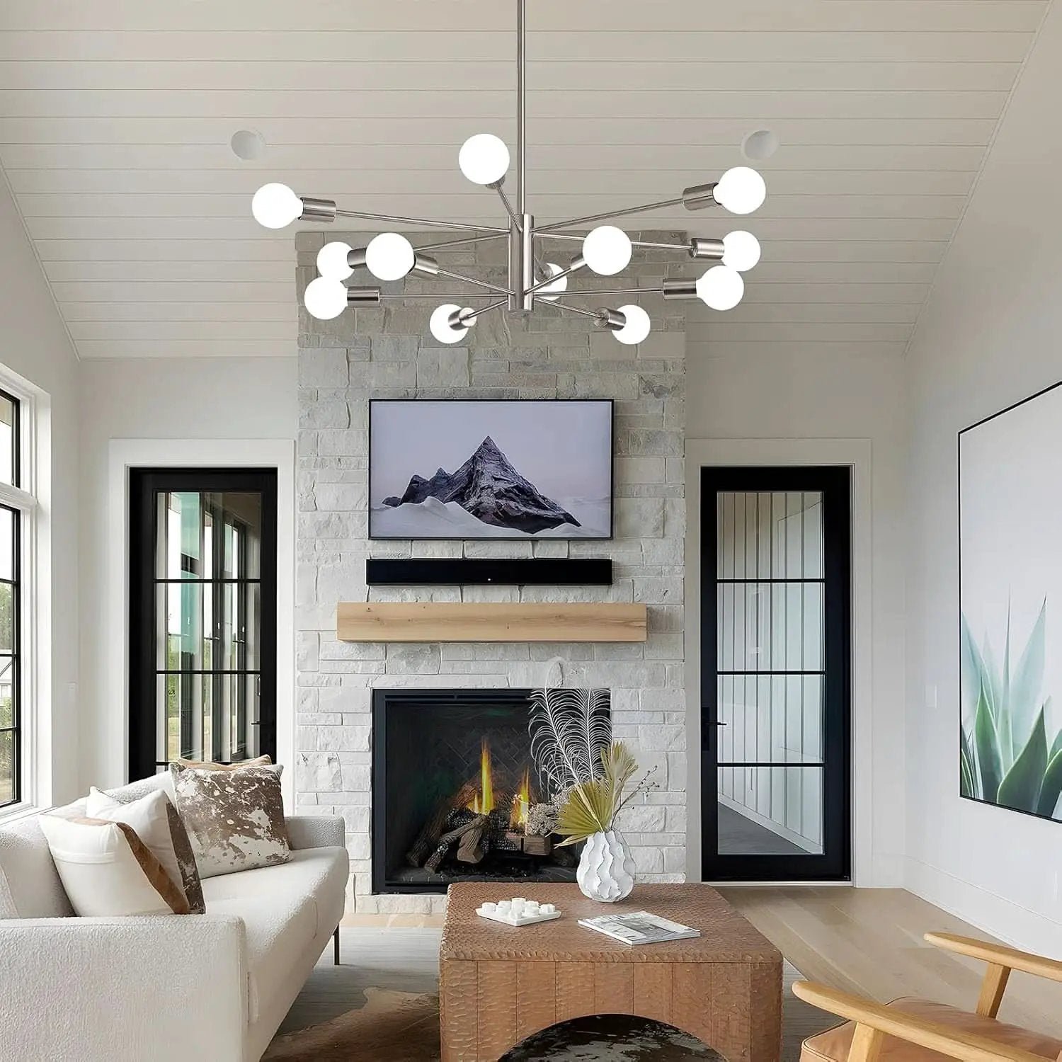 Sputnik 12 Light Brushed Nickel Chandelier For Dining Room from PriceLows™