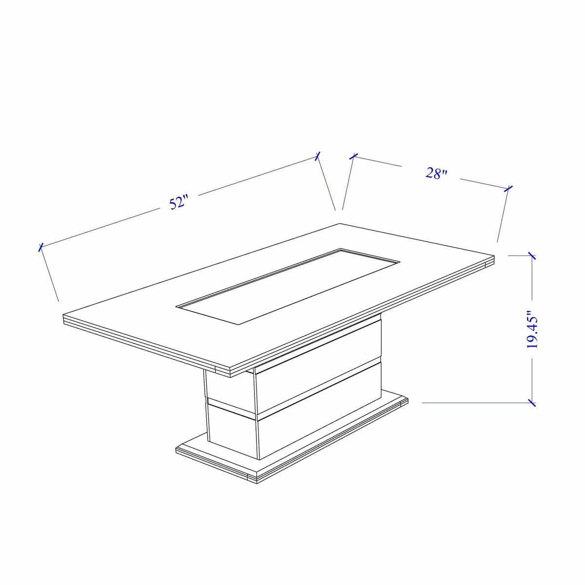 Ariya Table | 52 x 28 x 20 in | Glass & Wood | Living Room