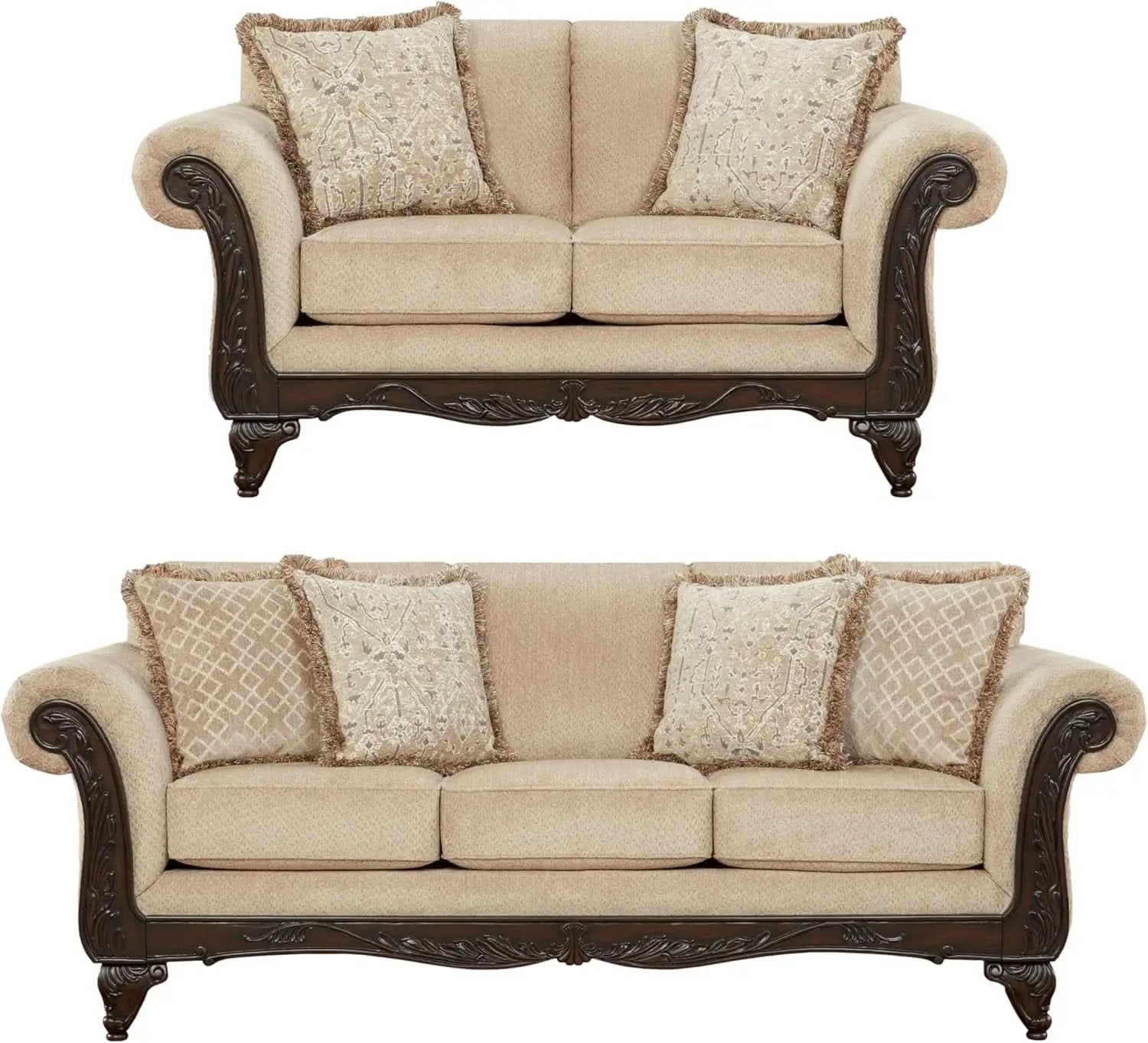2 Piece Living Room Set Sofa and Loveseat in Beige Wheat from PriceLows™
