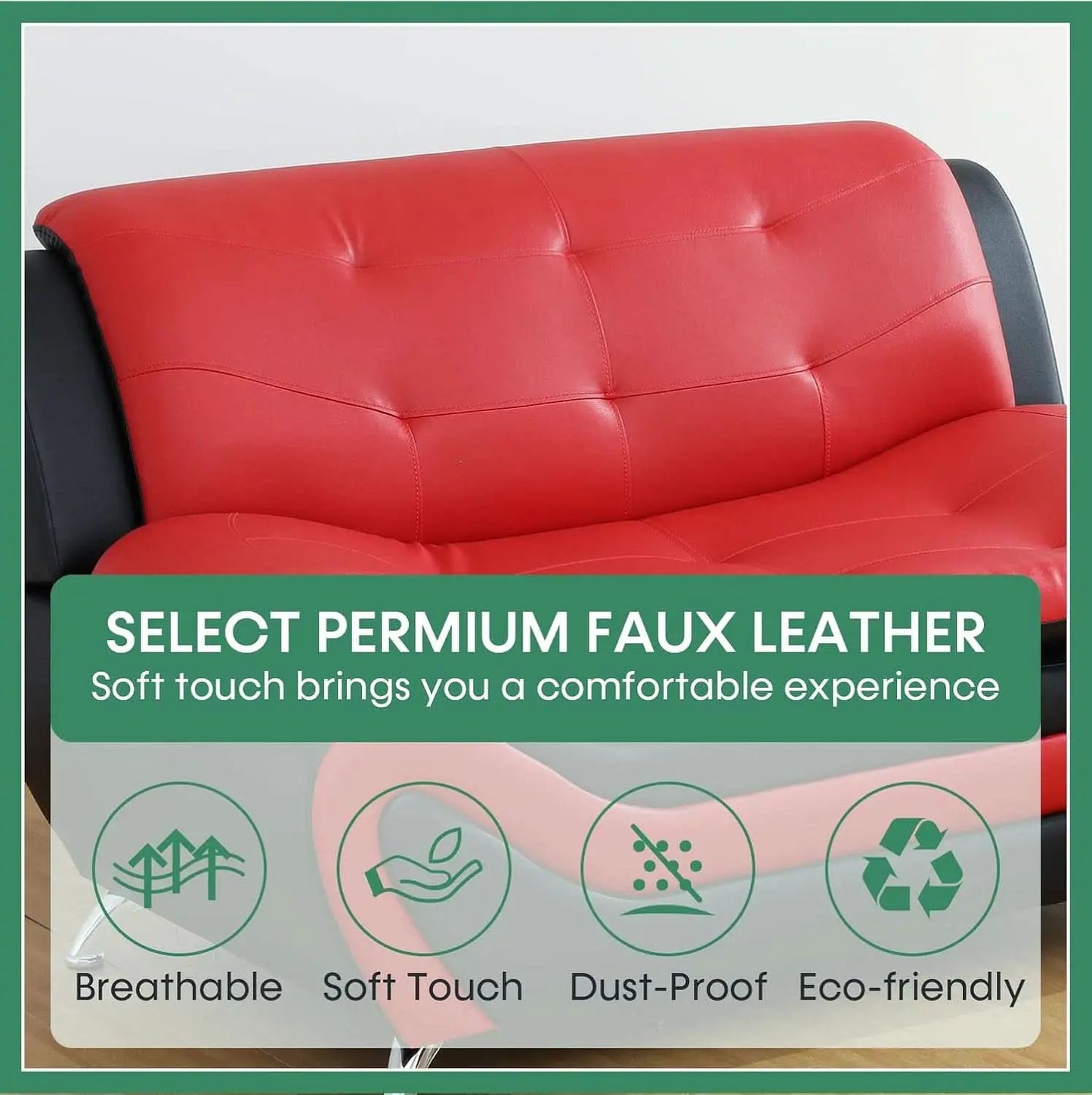 Leather Three Piece Living Room Sofa Set Black And Red from PriceLows™