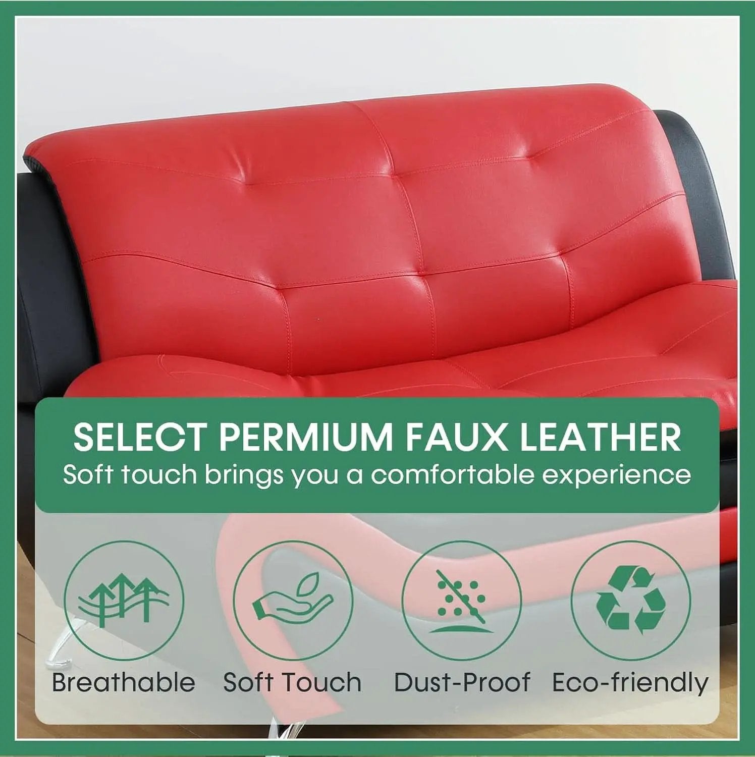 Leather Three Piece Living Room Sofa Set Black And Red from PriceLows™
