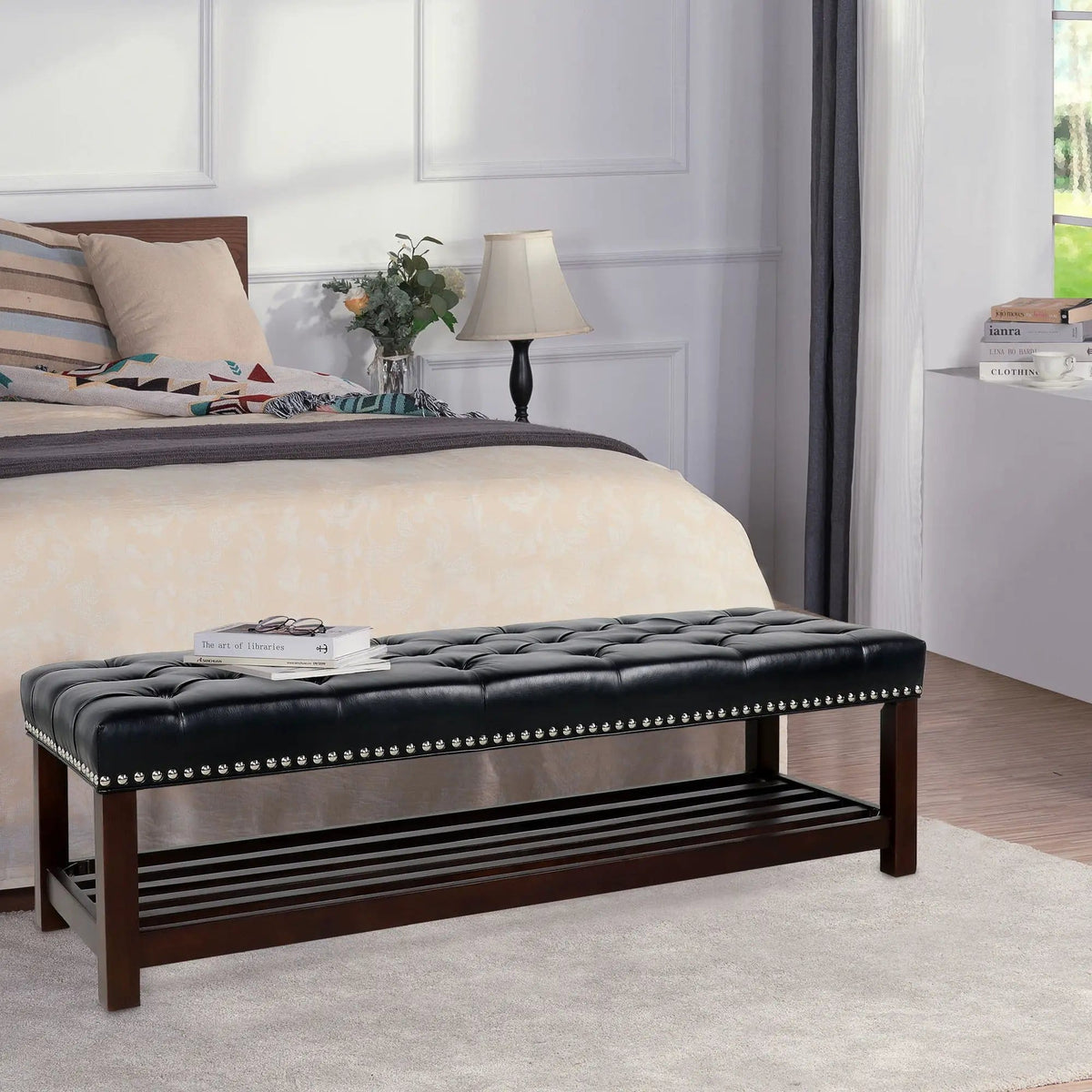Bedroom End Of Bed Bench Tufted Upholstered End Of Bed Bench End Of Bed Entrance | 2 Pieces | Solid Wood | Bedroom