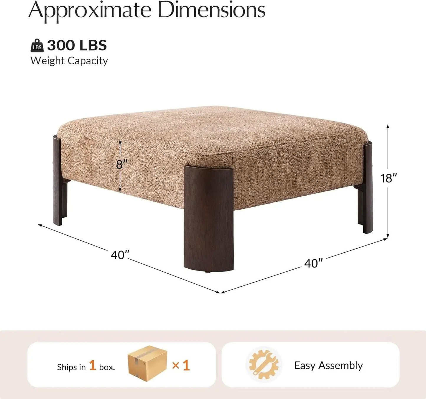 Forty Inch Super Soft Chenille Ottoman Coffee Table Sand from PriceLows™