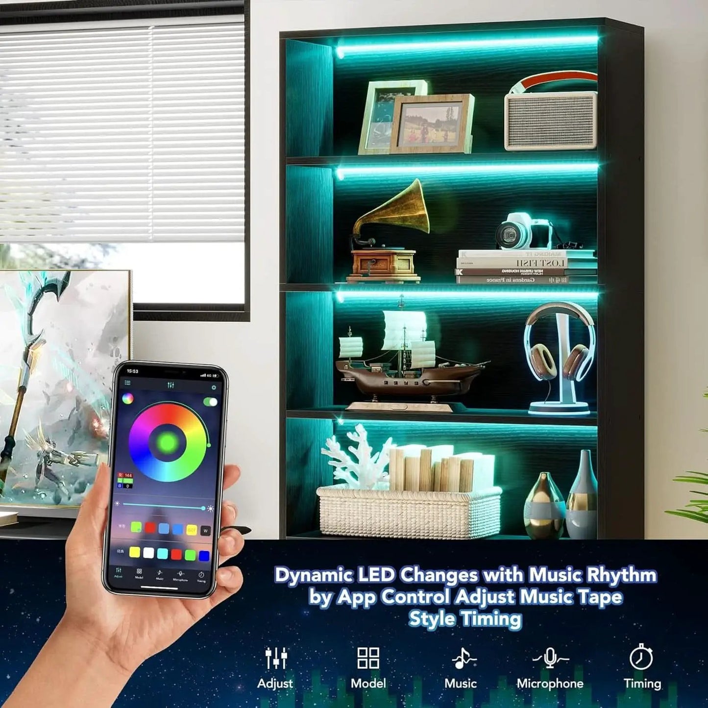 Tall Bookcase 70.8 Inch Led Lights For Living Room from PriceLows™