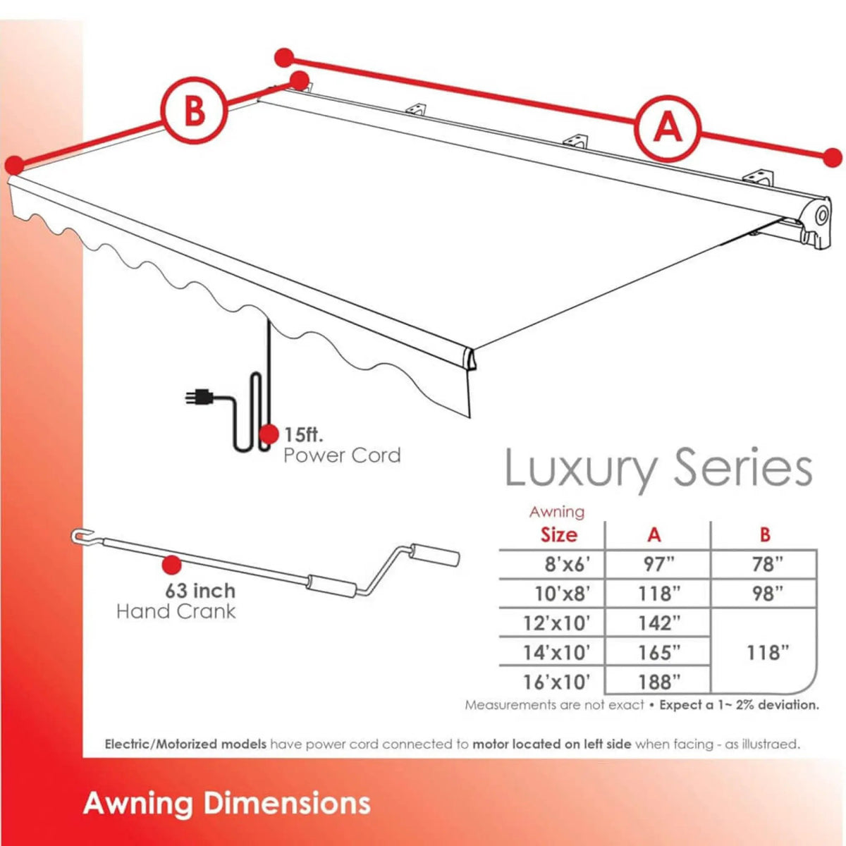 Retractable Sun Shade Awning | Advaning Luxury Series | 316 Stainless Steel Cables | Solution-Dyed Acrylic