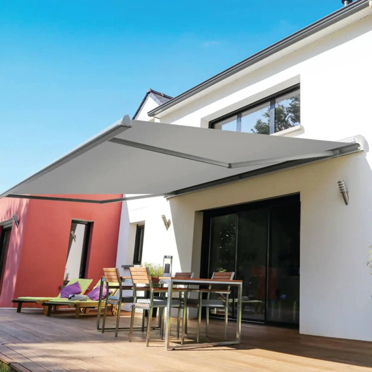 Retractable Sun Shade Awning | Advaning Luxury Series | 316 Stainless Steel Cables | Solution-Dyed Acrylic