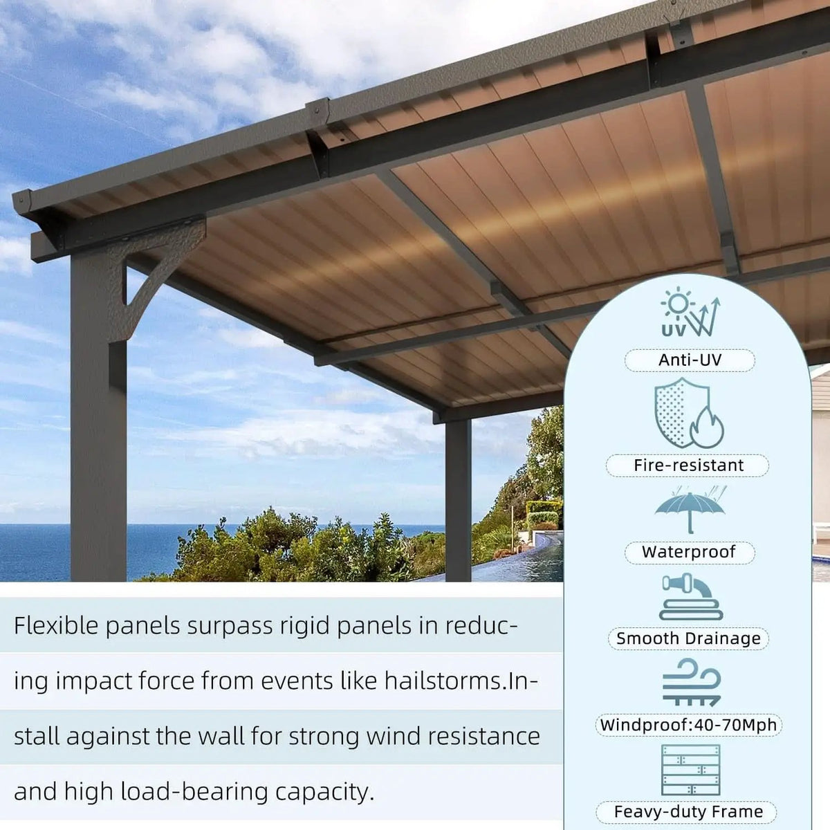 8x8 Waterproof Wall Mounted Lean To Gazebo for Patio from PriceLows™