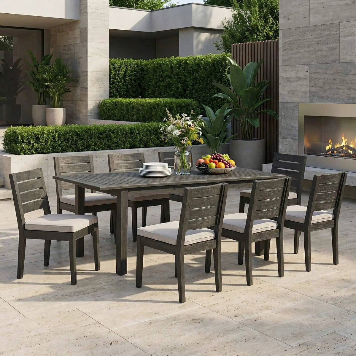 9-Piece Outdoor Dining Set With Extendable Acacia Wood Patio Table | 9-Piece | Acacia Wood | Outdoor Furniture Set