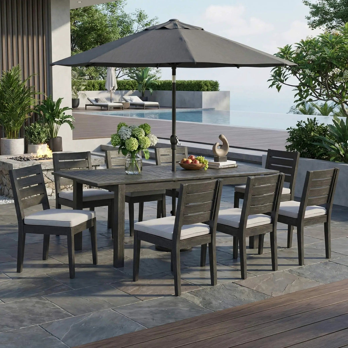 9-Piece Outdoor Dining Set With Extendable Acacia Wood Patio Table | 9-Piece | Acacia Wood | Outdoor Furniture Set