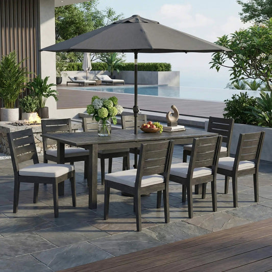 9-Piece Outdoor Dining Set With Extendable Acacia Wood Patio Table | 9-Piece | Acacia Wood | Outdoor Furniture Set