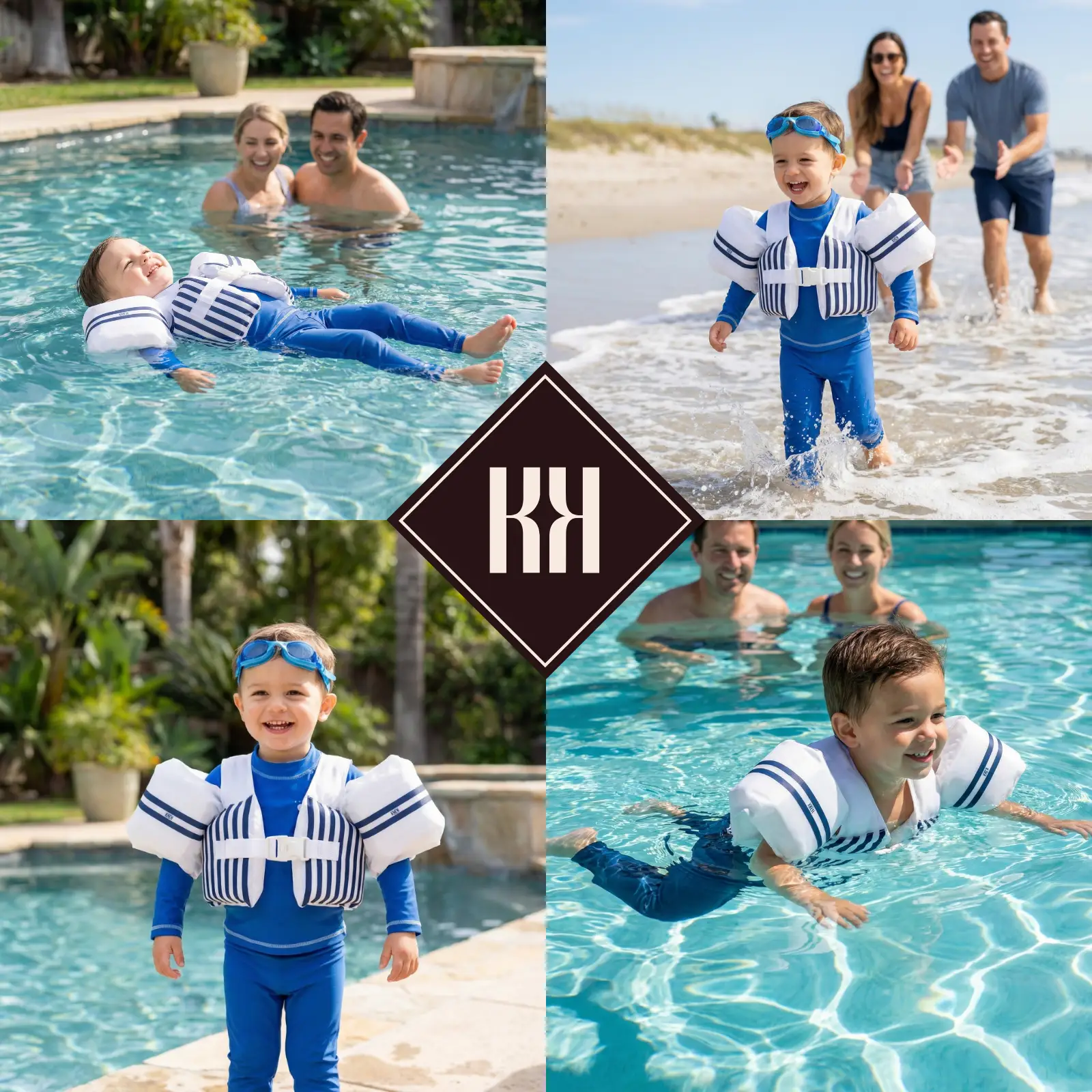 Floating Jackets with Sleeves for Pool or Beach | 1-3 Years | White & Blue from PriceLows™