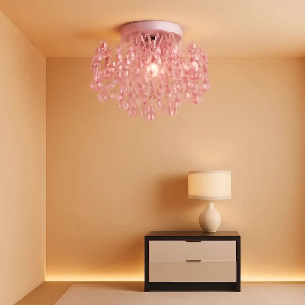 Pink Crystal Mini Chandelier 3 Light Semi Flush Mount from PriceLows™