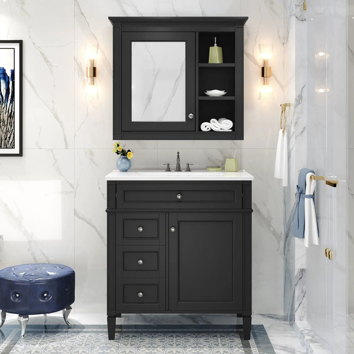 Bathroom Vanity With Medicine Cabinet | Royal Mirror Cabinet | Modern Storage | Unique Pattern Design