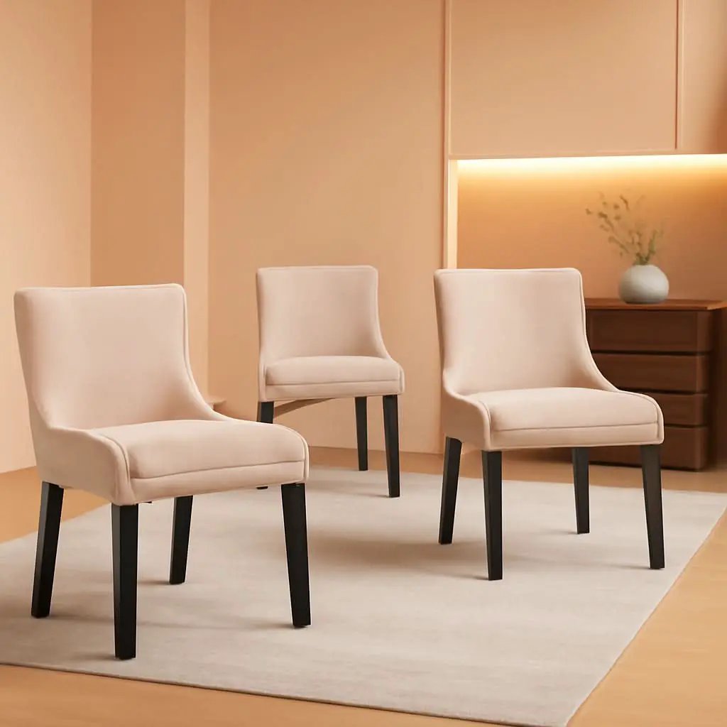 Beige Upholstered Corduroy Dining Chairs Bundle Four from PriceLows™