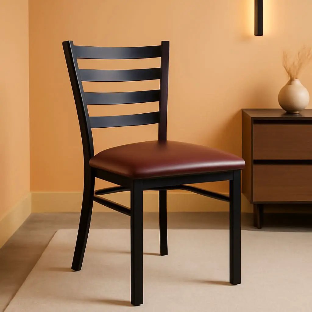 Hercules Black Ladder Back Metal Restaurant Chair Burgundy Vinyl Seat from PriceLows™