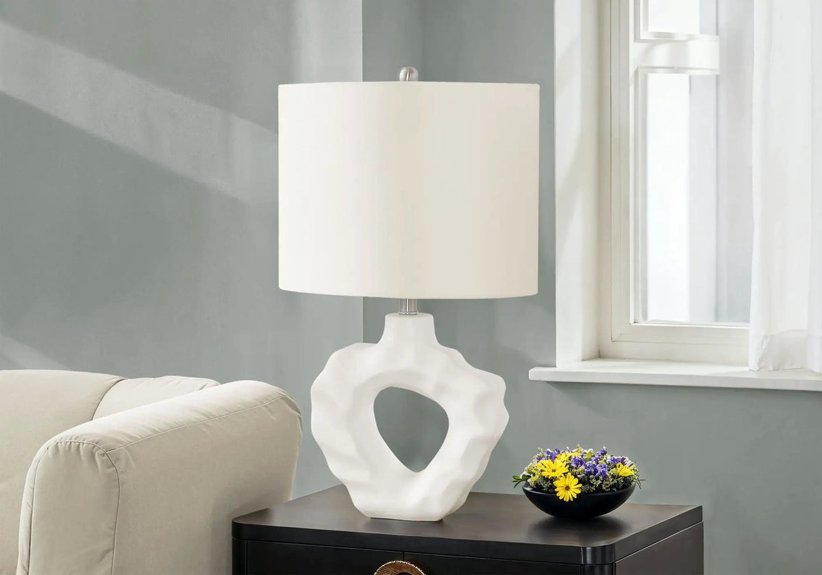 Cream Resin Table Lamp | Rippled Organic Base | 25 Inch Height | 3-Way Rotary Switch
