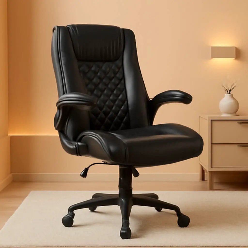 Executive Office Chair With Flip Up Armrests PU Leather Black from PriceLows™