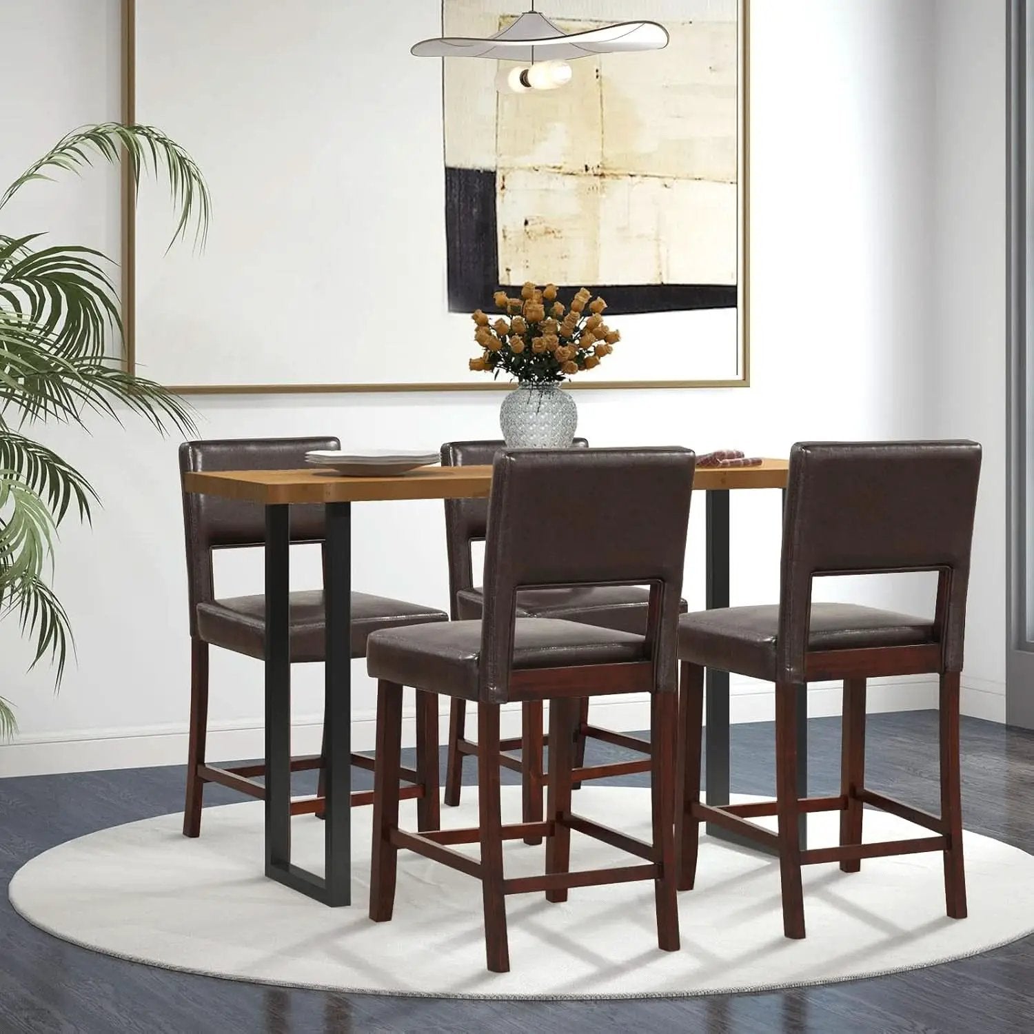 Bar Stool Set of 4 24.5 Inch Counter Height PVC Leather from PriceLows™