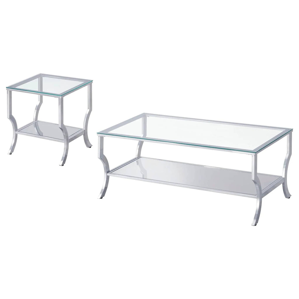 Saide 2-piece Glass Top Coffee and End Table Set Chrome | 2-Piece Set | Tempered Glass | Dining Room