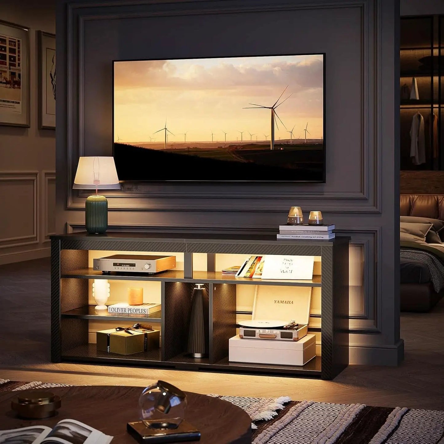 LED Tall TV Stand For 55-65 TV With Adjustable Shelves from PriceLows™