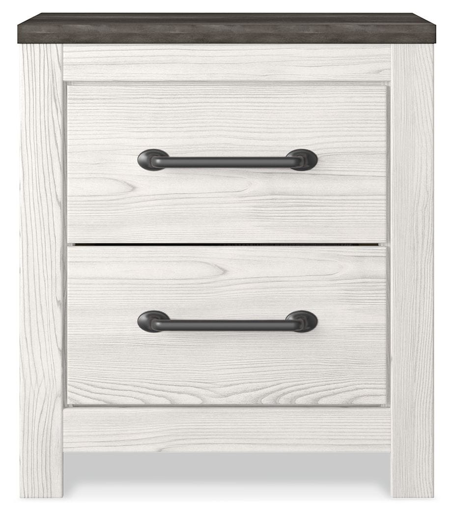 Gerridan Two Drawer Night Stand Accent Nightstand | 21.69 x 15.59 x 24.72 in | Engineered Wood & Linen | White / Gray