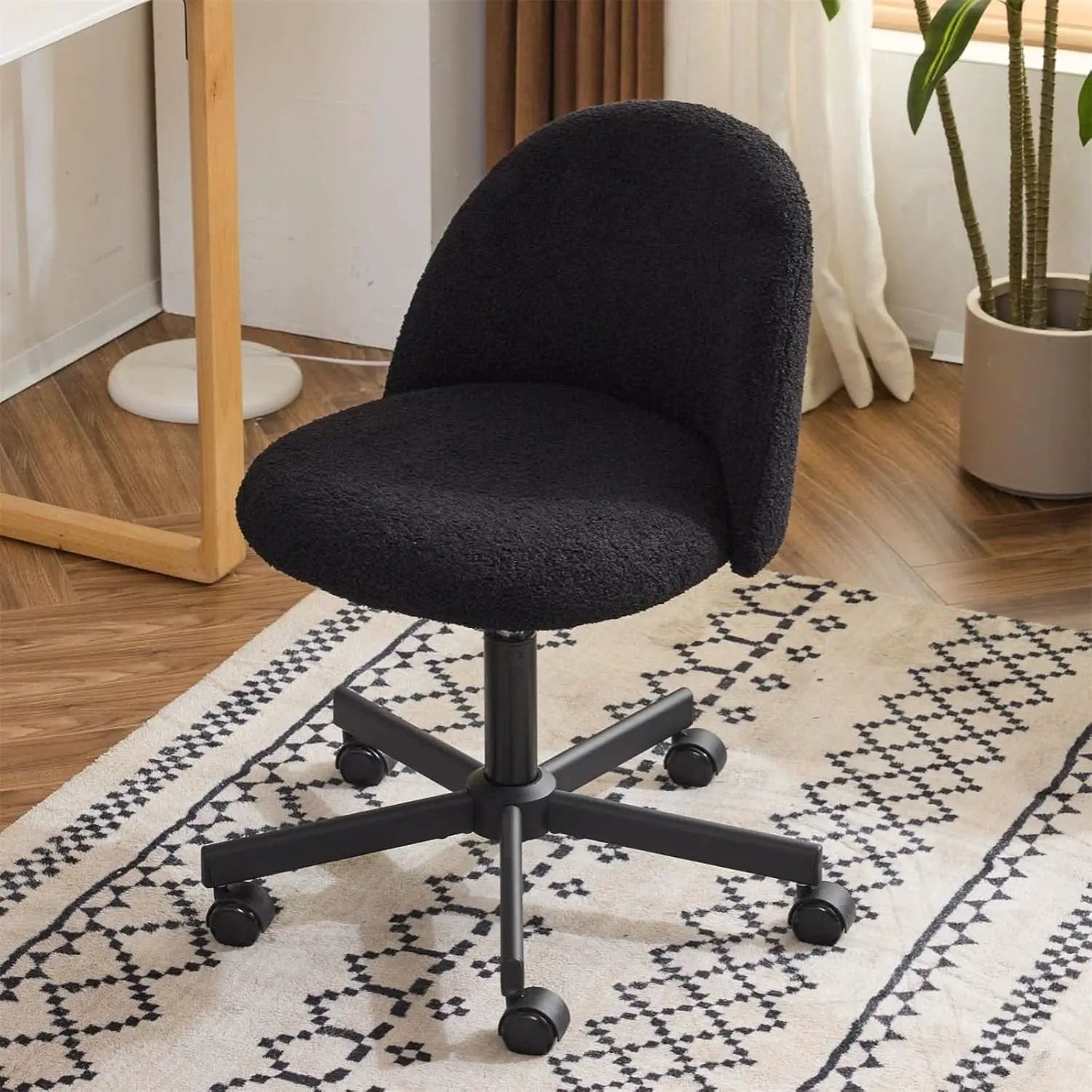 Candy Chair Jet Black Armless Desk Chair With Teddy Fleece from PriceLows™
