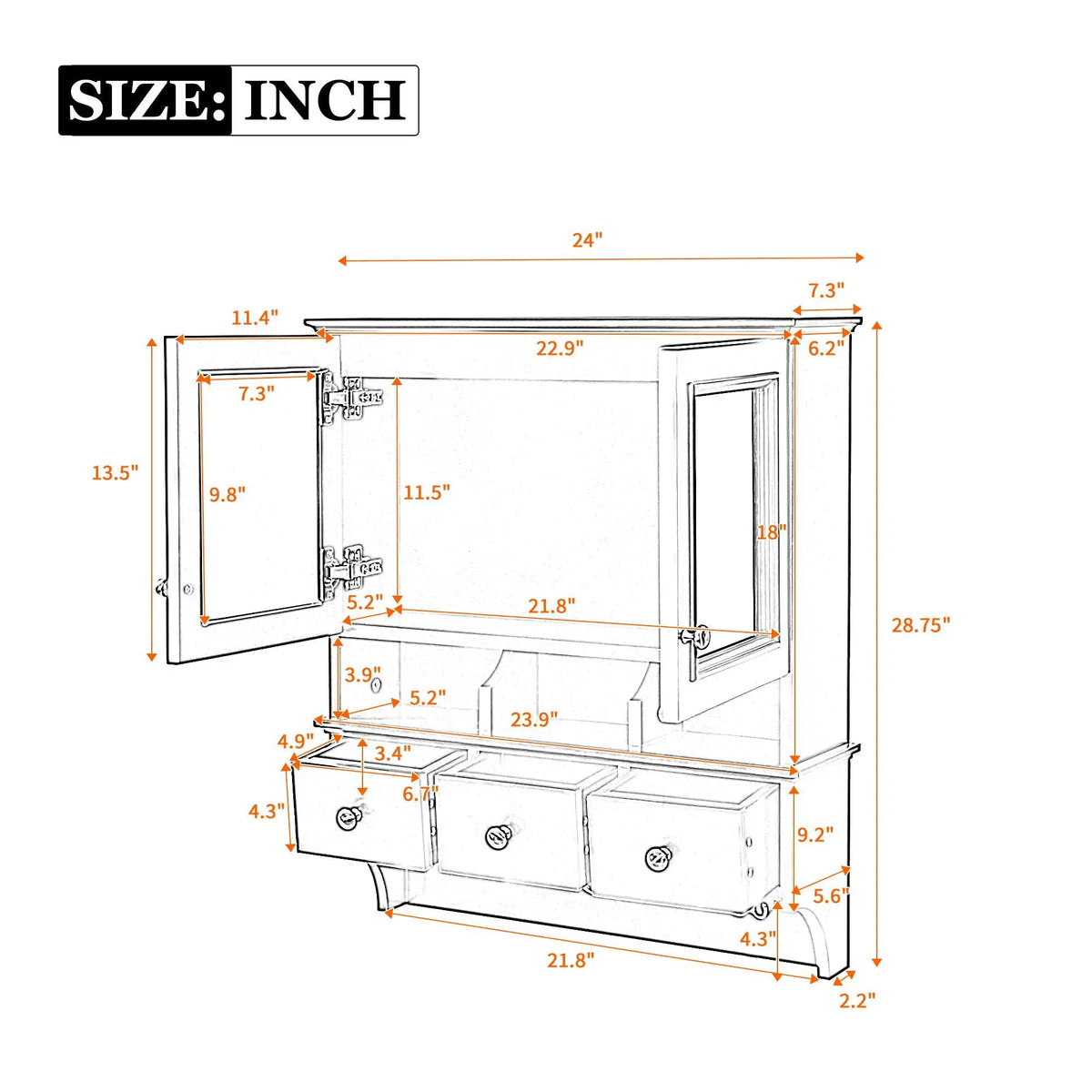 Bathroom Mirror Cabinet With Drawers | Organizer Hooks | High-Definition Mirrors | Soft-Close Hardware