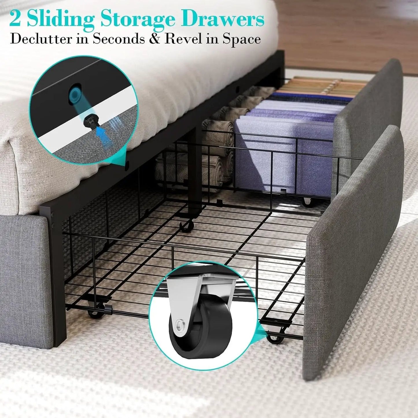 Queen Bed Frame With LED Lights And Storage Drawers from PriceLows™