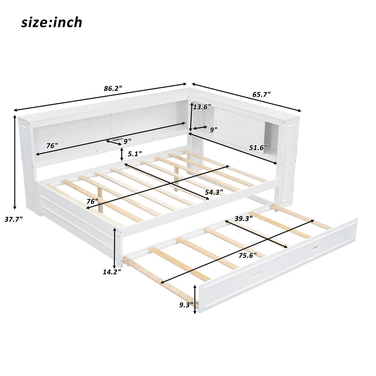 Daybed With Trundle | Storage Shelves | LED Strip With Remote | USB Charging
