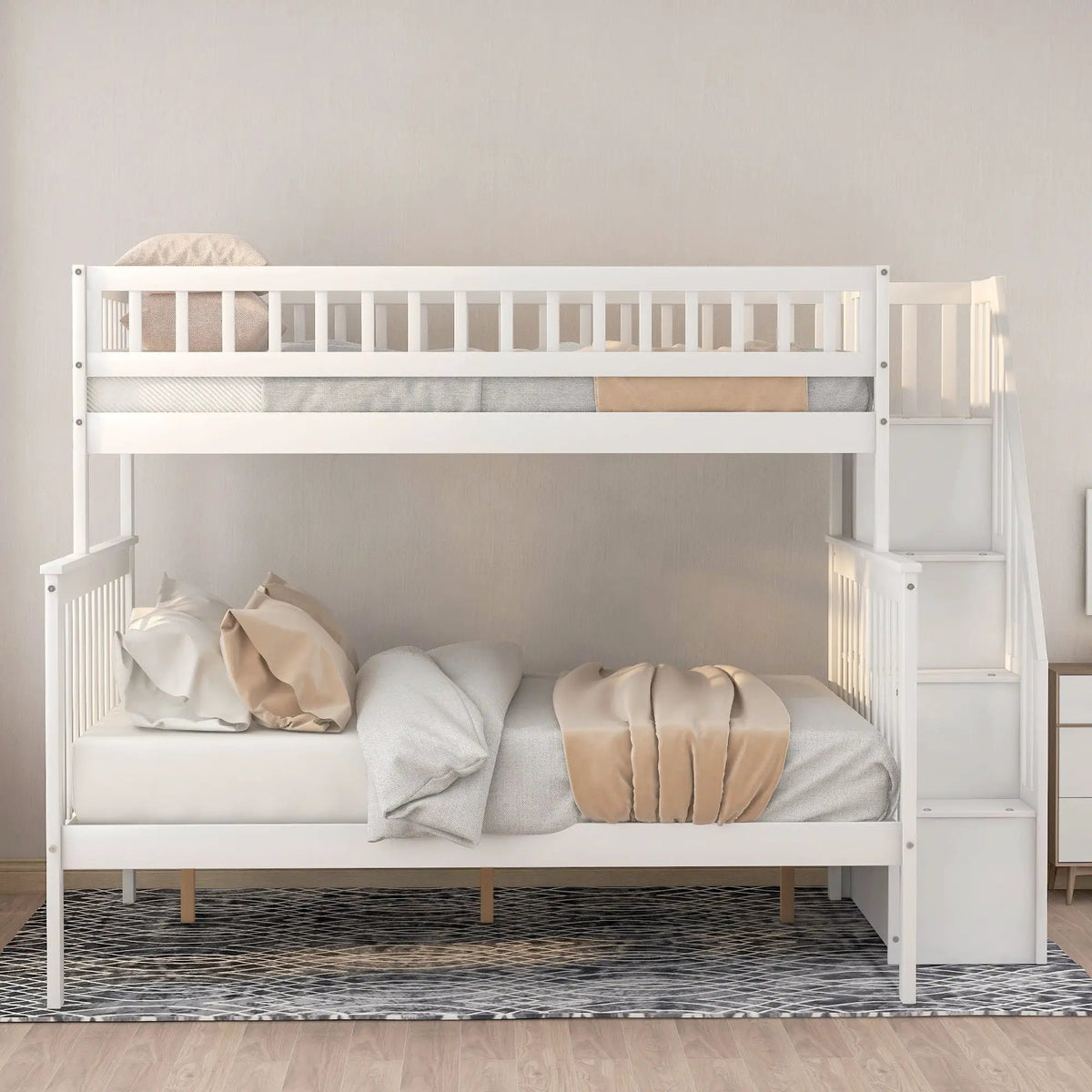 Twin Over Full Bunk Bed | Built In Staircase | Steel Frame