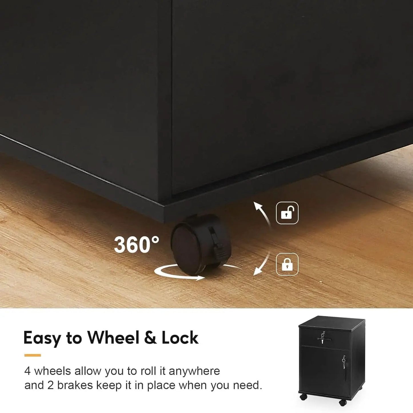 Mobile File Cabinet With Lockable Drawer And Four Wheels Black from PriceLows™