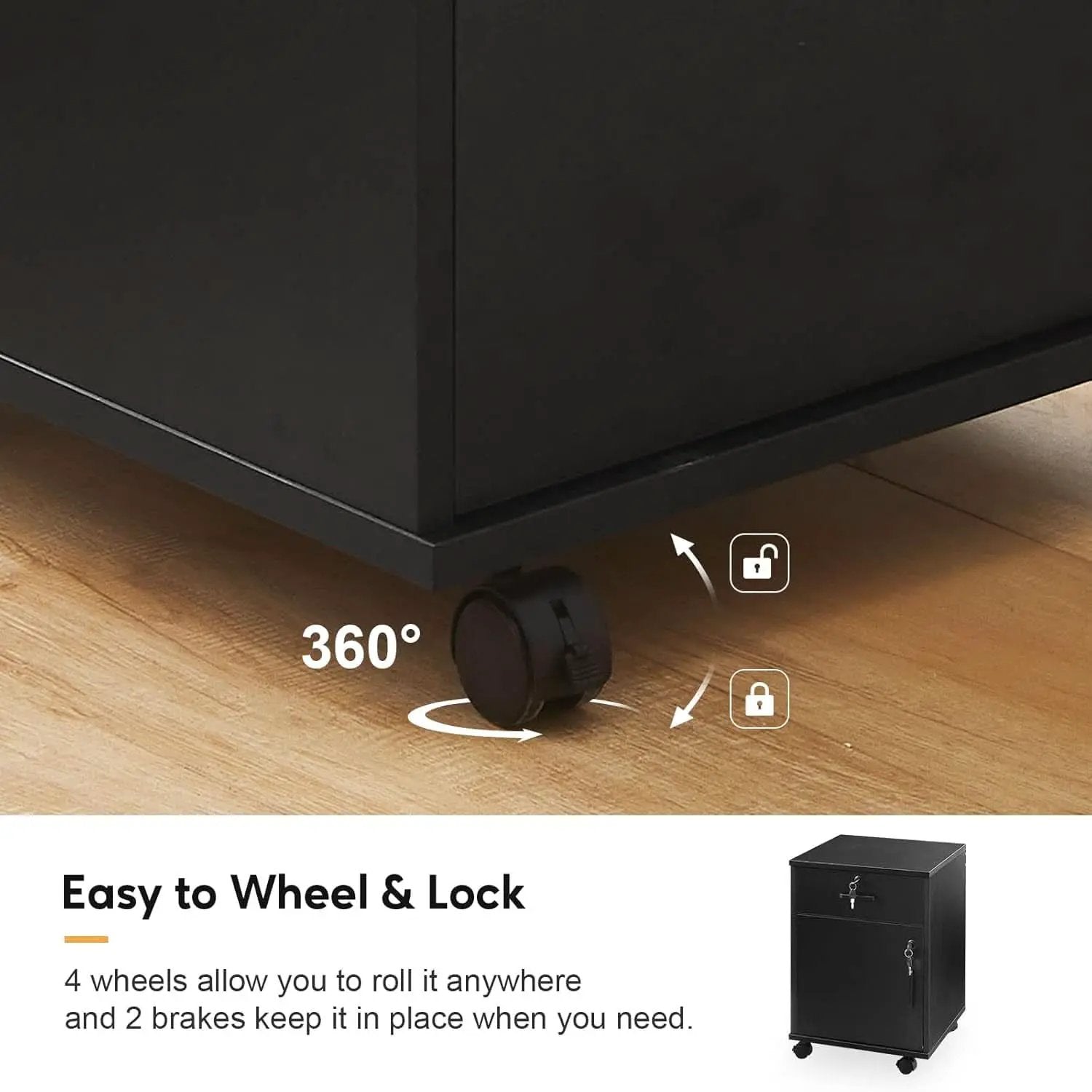 Mobile File Cabinet With Lockable Drawer And Four Wheels Black from PriceLows™