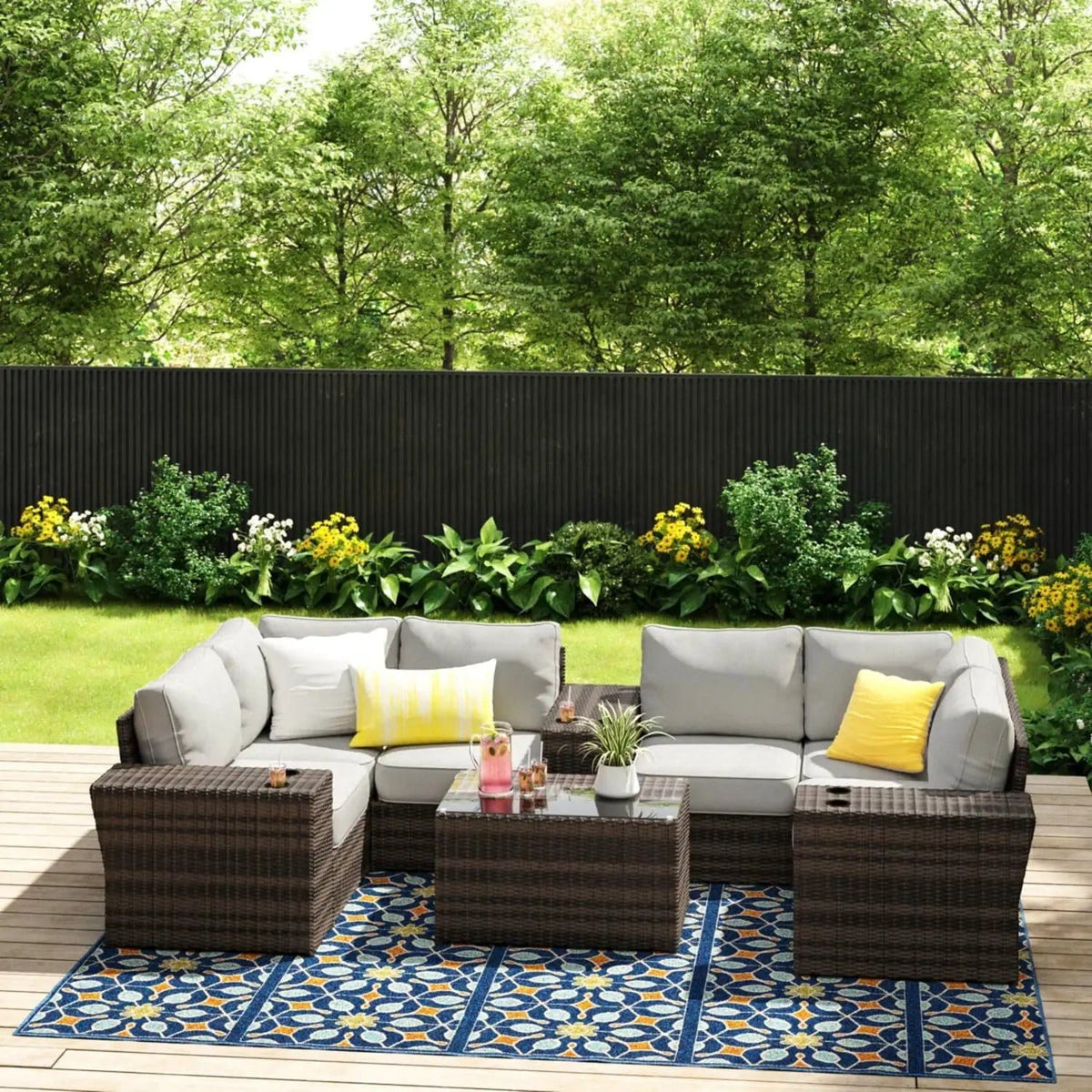 Wicker Outdoor Sectional With Weather Resistant Cushions And Table 2 Piece Outdoor | 2 Piece Outdoor Set | Wicker & Aluminum | Living Room