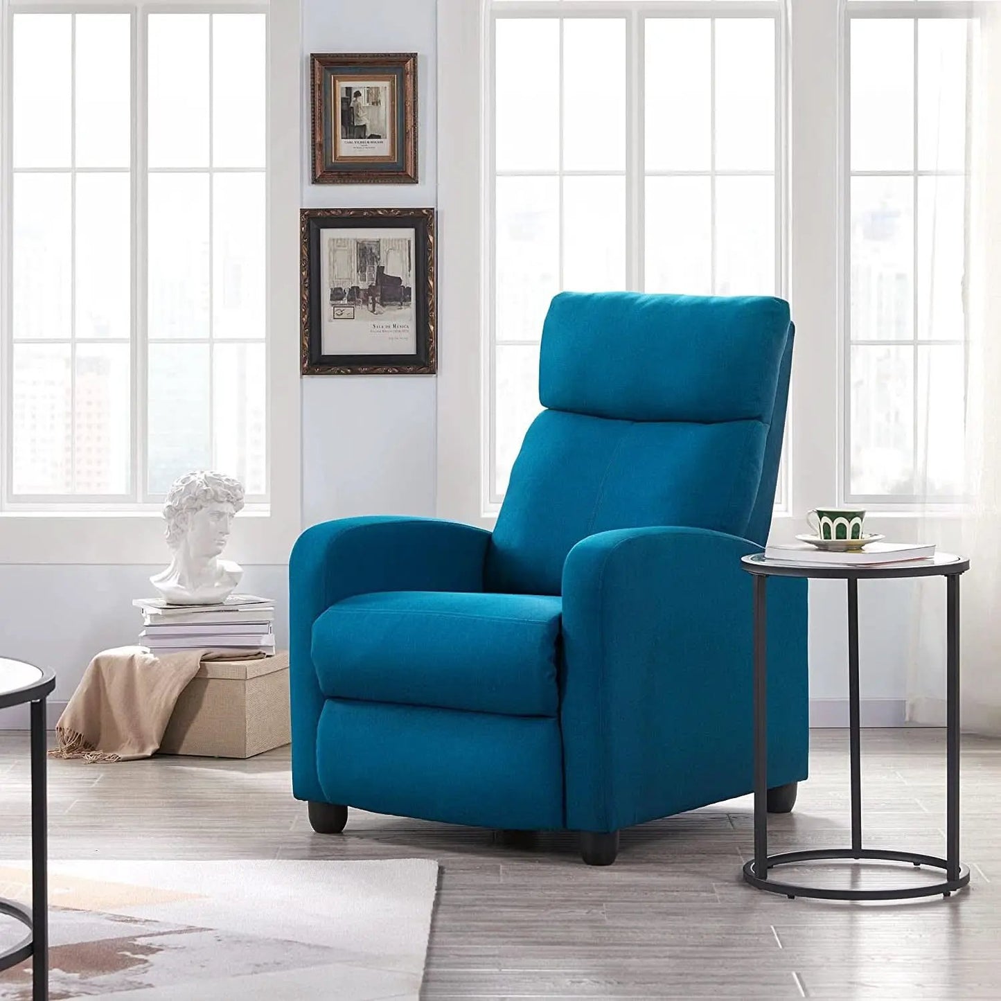 Blue Fabric Pushback Recliner Chair With Soft Armrests from PriceLows™
