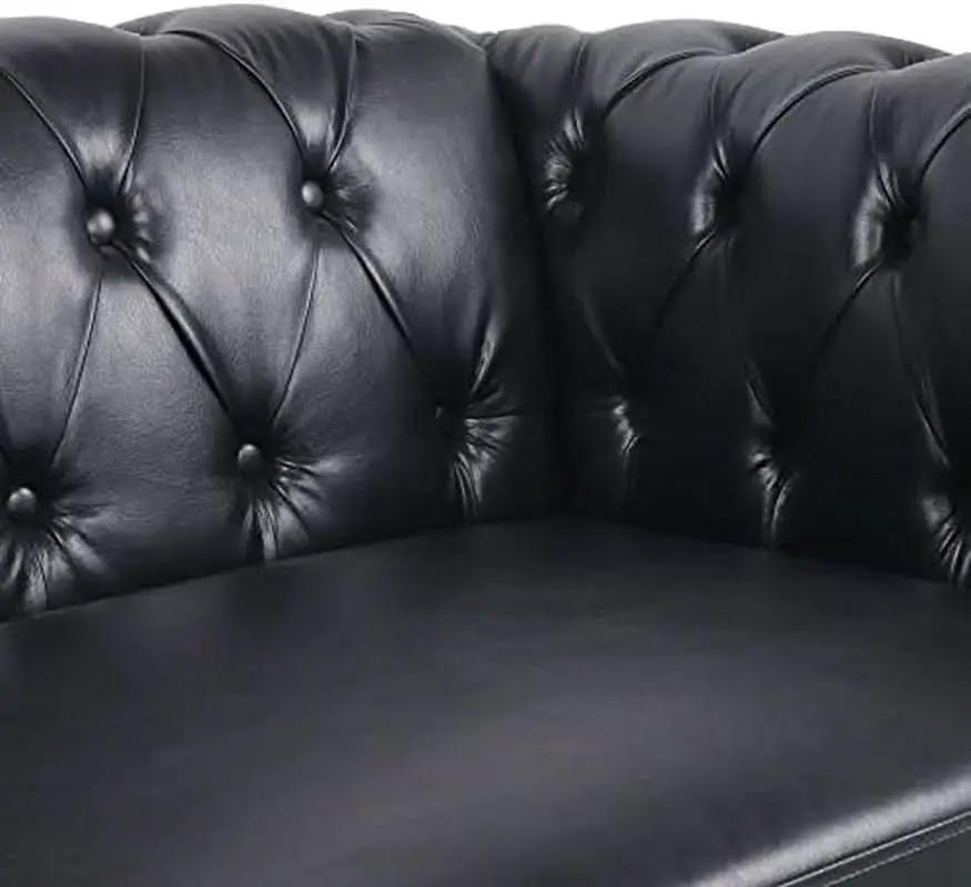 Three Piece Living Room Furniture Set With Faux Leather Chesterfield Sofa Club Chair And Loveseat In Black from PriceLows™