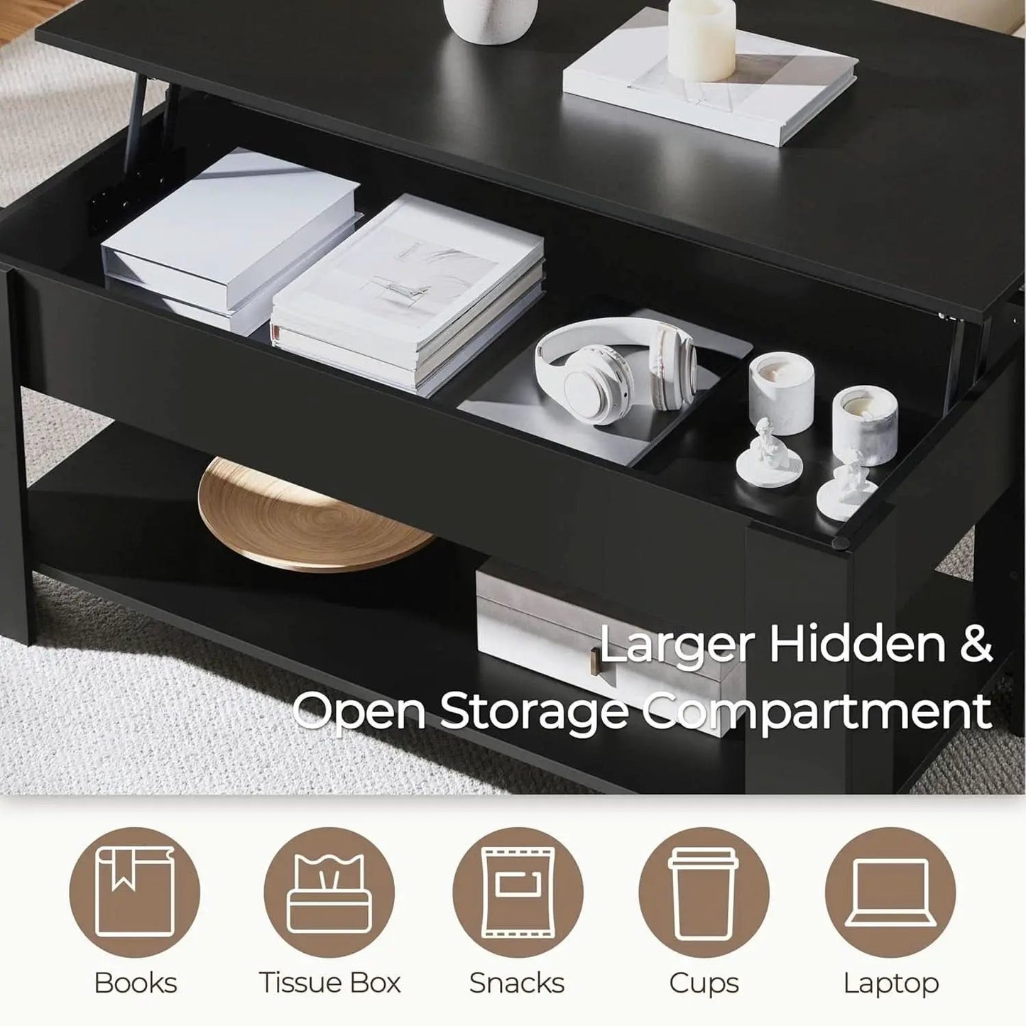 Lift Top Coffee Table With Hidden Compartment 47.5 Inch from PriceLows™