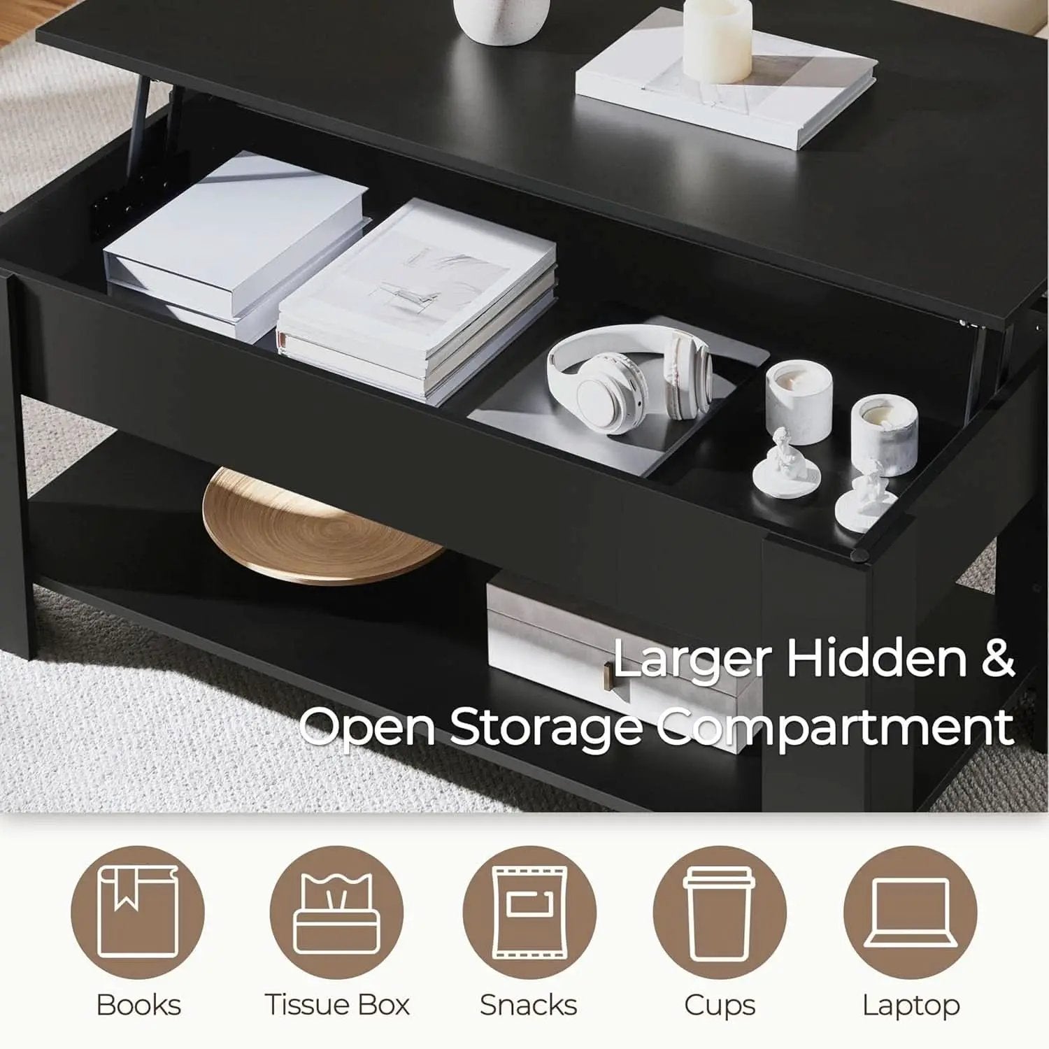 Lift Top Coffee Table With Hidden Compartment 47.5 Inch from PriceLows™
