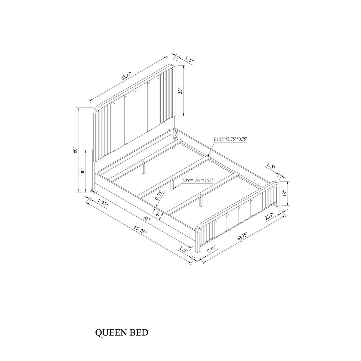 Beverly Bed With Fluted Detailing | 85 x 63 x 60 in | Wood | Bedroom