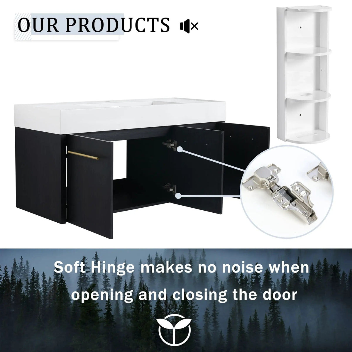 Modern Wall Mounted Bathroom Vanity With Thick Edge Resin Sink And Storage Rack | 3 Pieces | Stainless Steel & Plywood | Bathroom