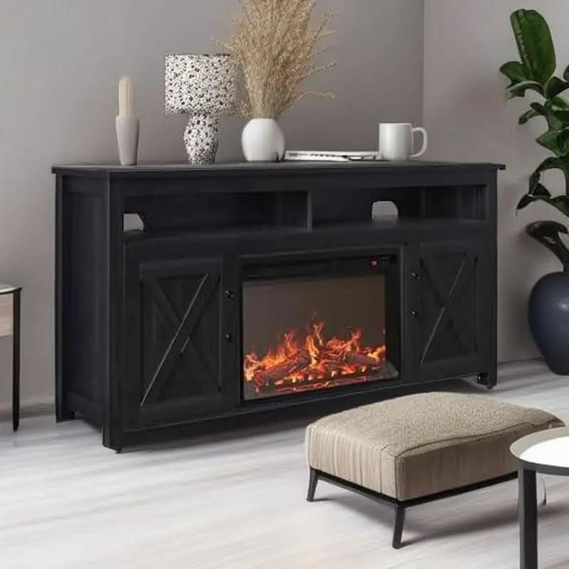58 Inch Farmhouse TV Stand With Electric Fireplace Grey from PriceLows™