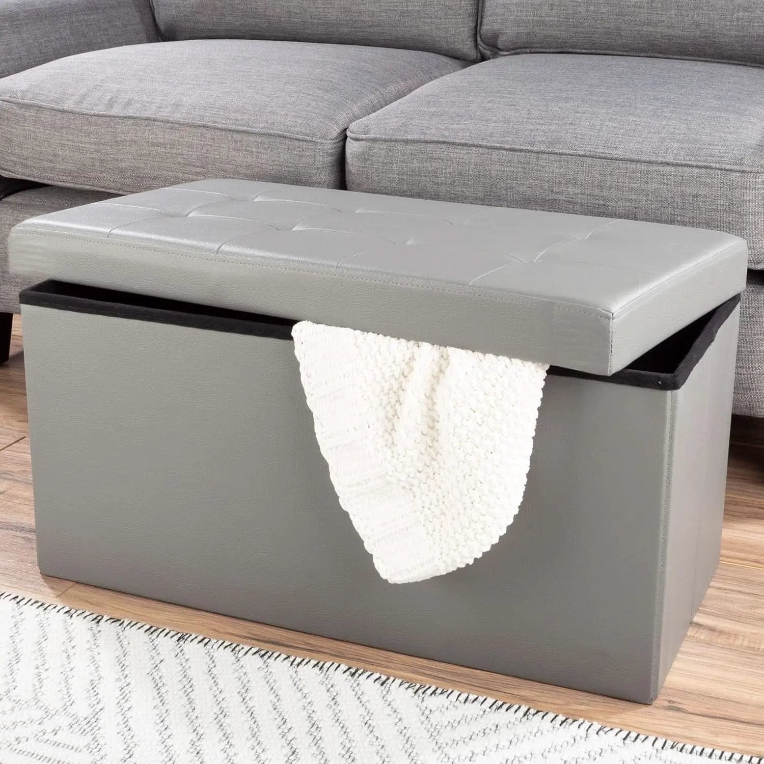 Storage Ottoman Bench 30 Inch Gray Removable Divider from PriceLows™