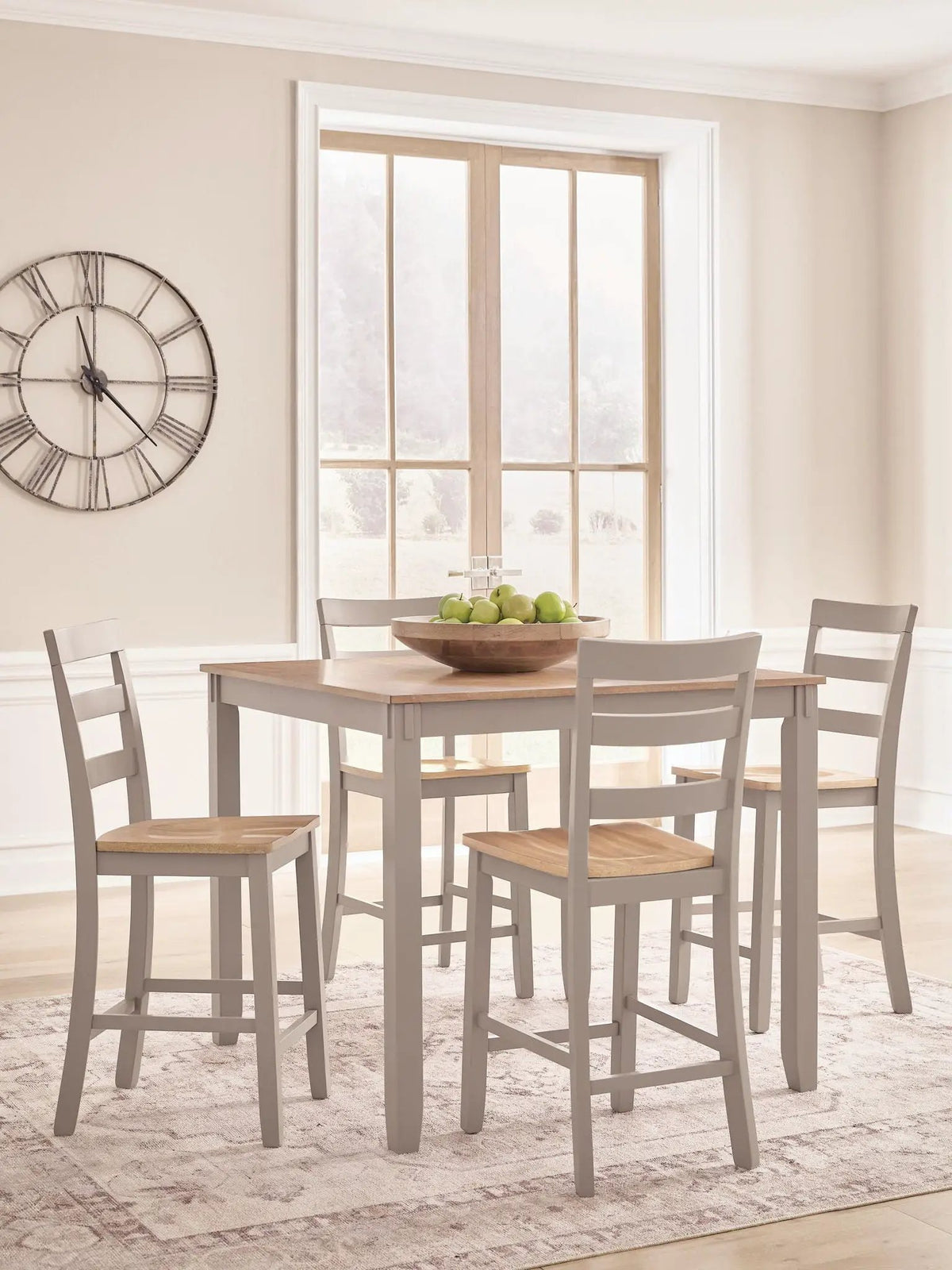 Counter Height Dining Table Set | 5 Piece | Natural And Gray Finish | Set Of 5