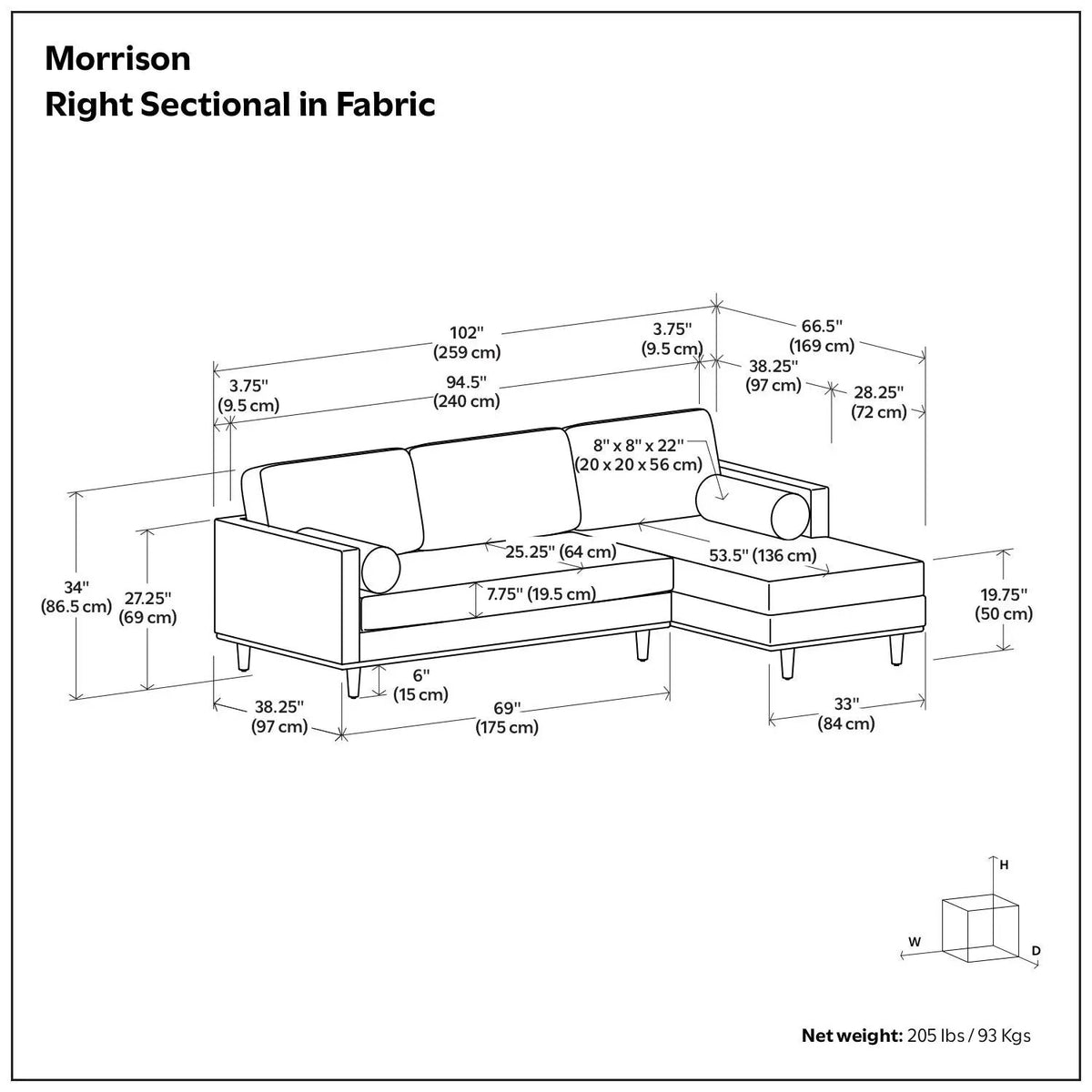Morrison Upholstered Sectional Sofa | Genuine Aniline Leather | Chaise Cushions | 102.2 Inch Length