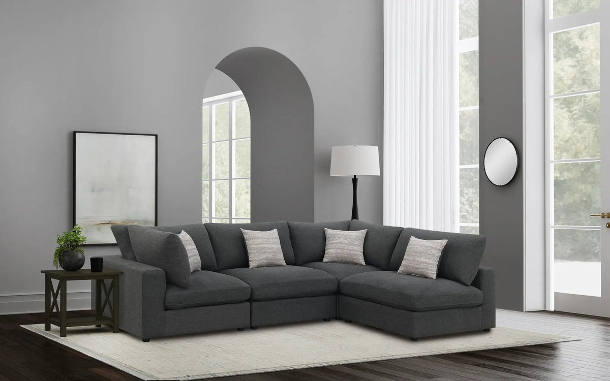 Serene 4-piece Upholstered Modular Sectional Sofa (Style 2) | 4-Piece Set | Linen | Charcoal