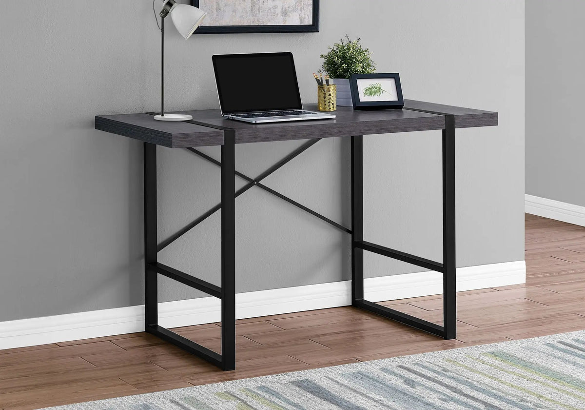 Industrial Design Computer Desk | 49 Inch Width | Thick-Panel Desktop | X-Shaped Metal Bar