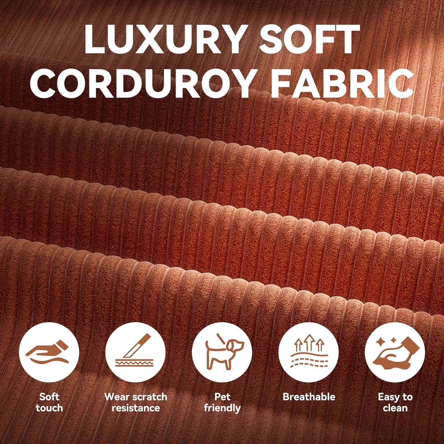 79 Inch Convertible Sofa Bed Orange CorduroyPillows from PriceLows™
