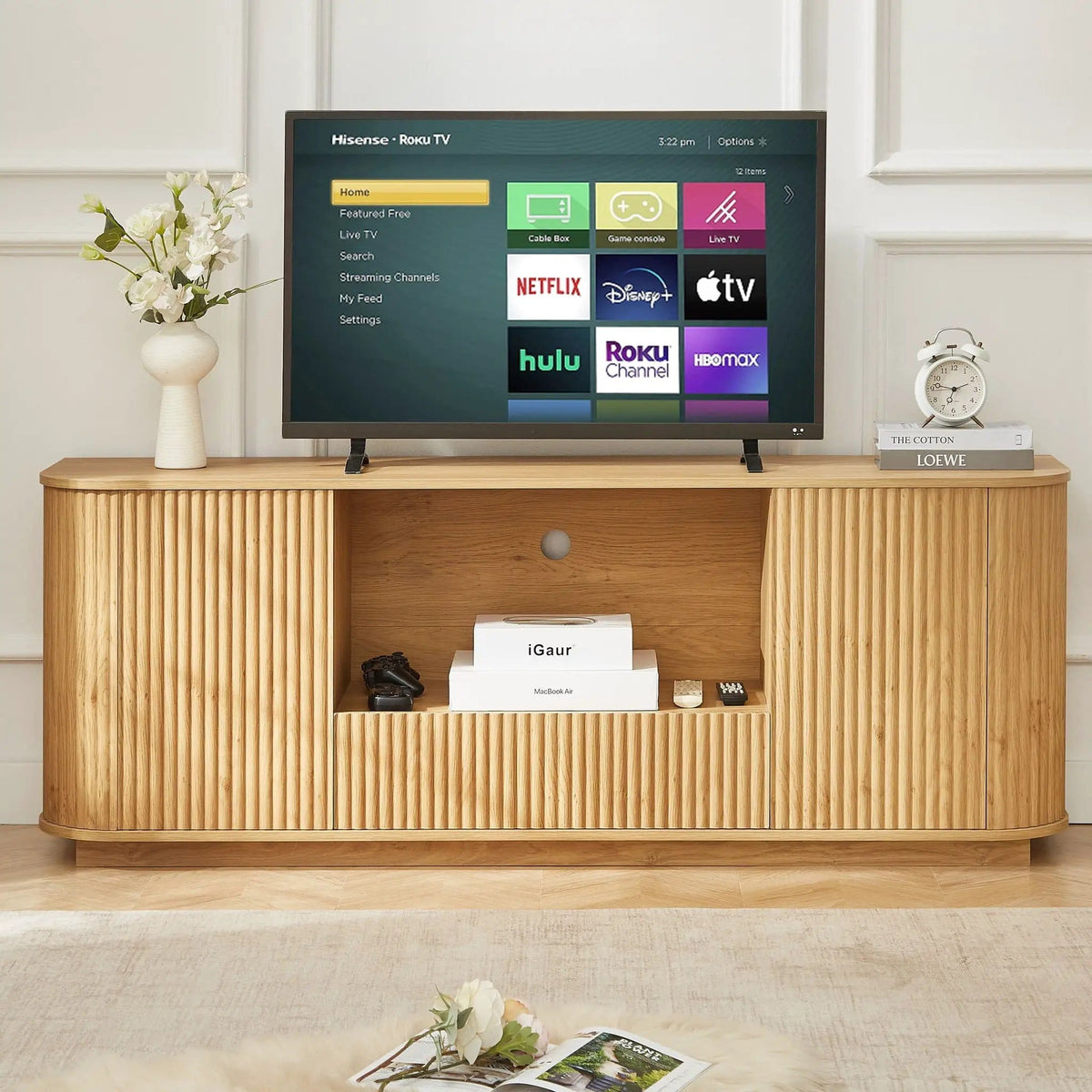 Modern Wavy TV Stand Rounded Sideboard With Storage Cabinet | 2 Pieces | Particleboard | Dining Room