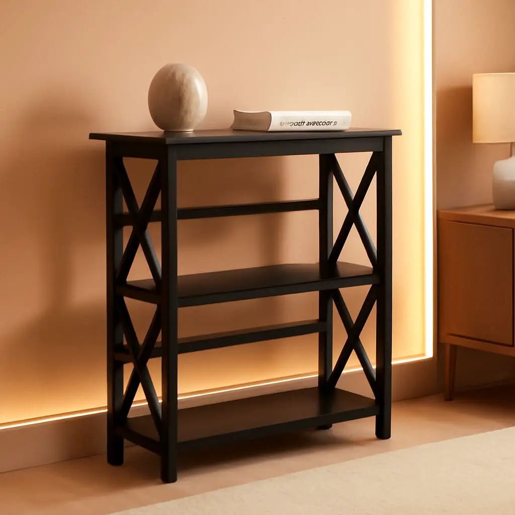 Montego 3 Shelf Bookcase Black Solid Wood Construction from PriceLows™